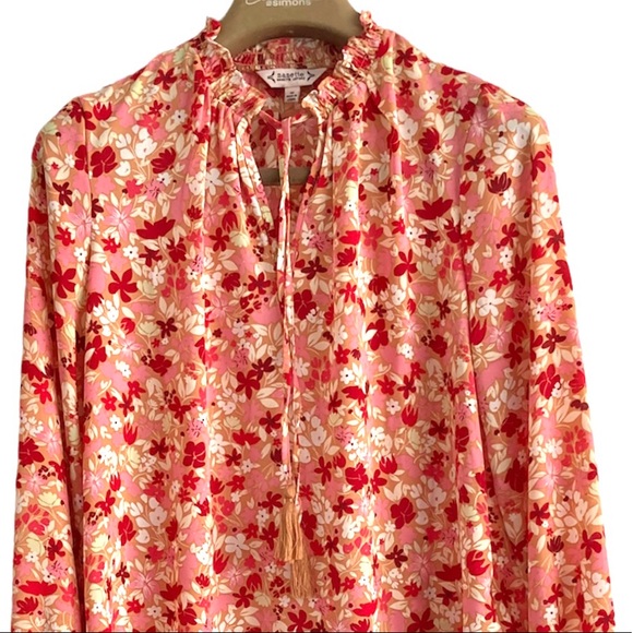 🌺MED•NWT•NANETTE LEPORE•FADE OUT PINK GORGEOUS LONG SLEEVE FLORAL BOHO BLOUSE🌺 - Picture 5 of 12